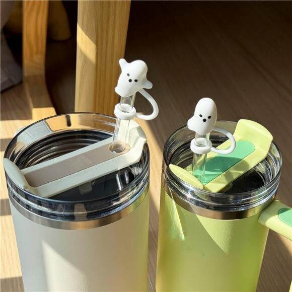Cute Ghost Straw Covers Cap Compatible with Stanley Cup 30 40 oz, 4PCS Silicone - Picture 2 of 7